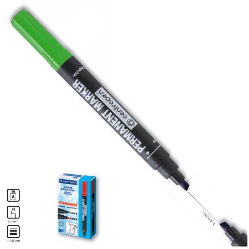 Centropen μαρκαδόρος ανεξίτηλος πράσινος τετράγωνη μύτη 1-4,6mm (ΠΑΚ10)