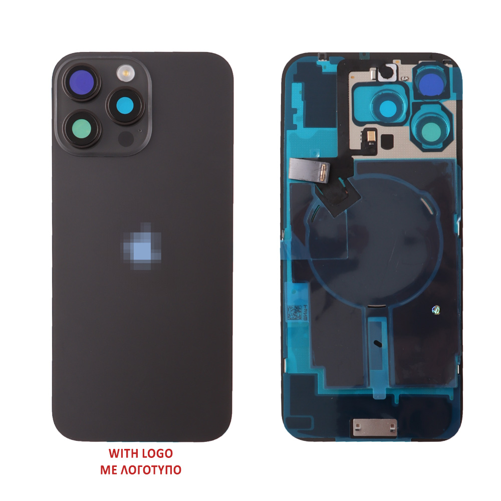 FOR IPHONE 16 PRO MAX BATTERY COVER + CAMERA LENS + METAL PLATE + FLASHLIGHT + CHARGING FLEX + NFC TITANIUM BLACK