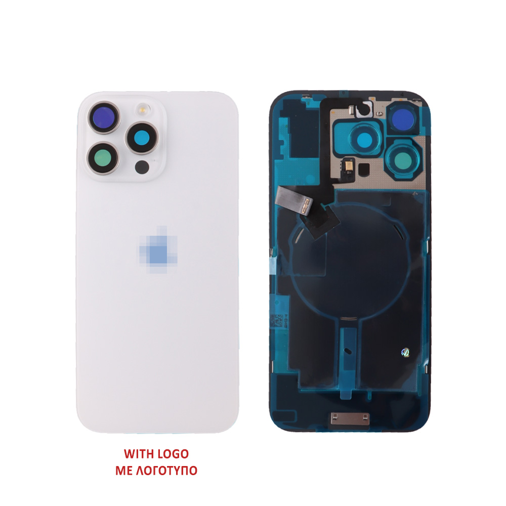 FOR IPHONE 16 PRO BATTERY COVER + CAMERA LENS + METAL PLATE + FLASHLIGHT + CHARGING FLEX + NFC TITANIUM WHITE