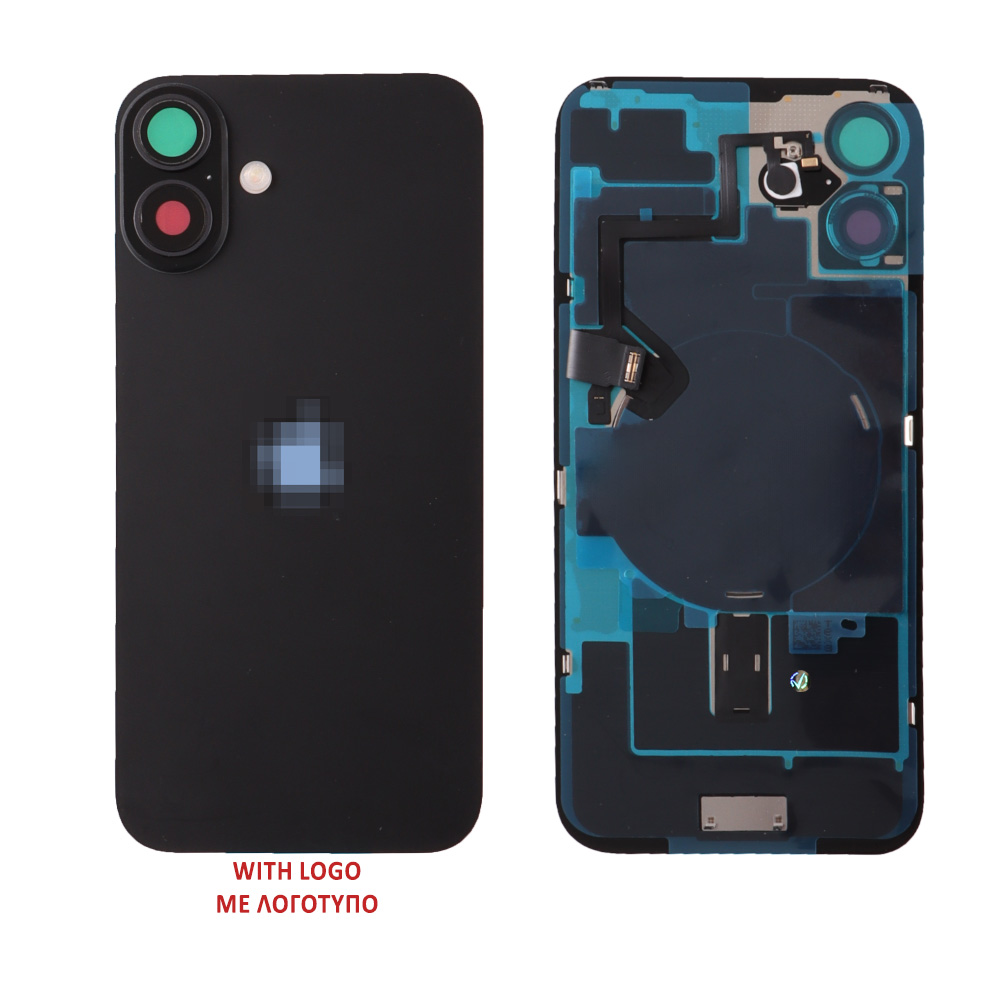 FOR IPHONE 16 PLUS BATTERY COVER + CAMERA LENS + METAL PLATE + FLASHLIGHT + CHARGING FLEX + NFC BLACK