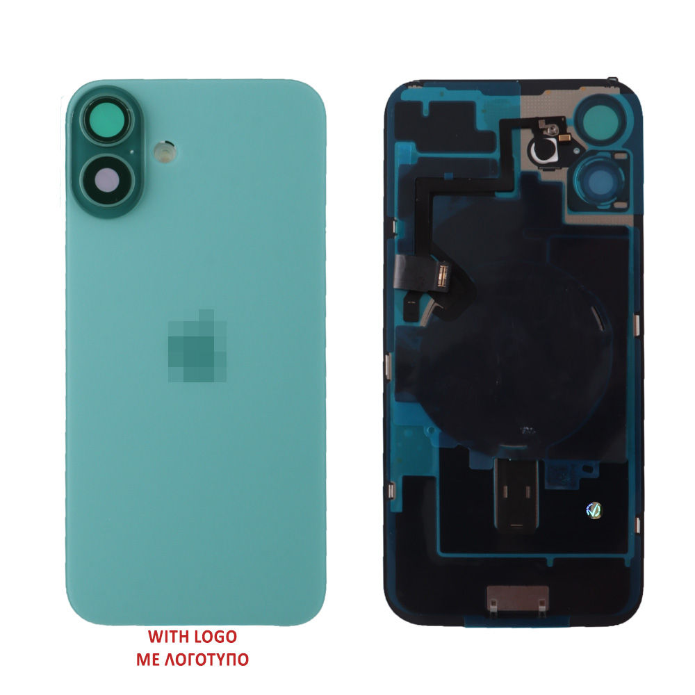 FOR IPHONE 16 PLUS BATTERY COVER + CAMERA LENS + METAL PLATE + FLASHLIGHT + CHARGING FLEX + NFC TEAL