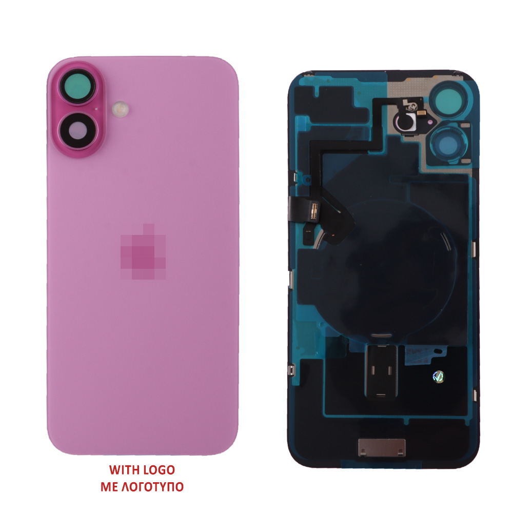 FOR IPHONE 16 BATTERY COVER + CAMERA LENS + METAL PLATE + FLASHLIGHT + CHARGING FLEX + NFC PINK