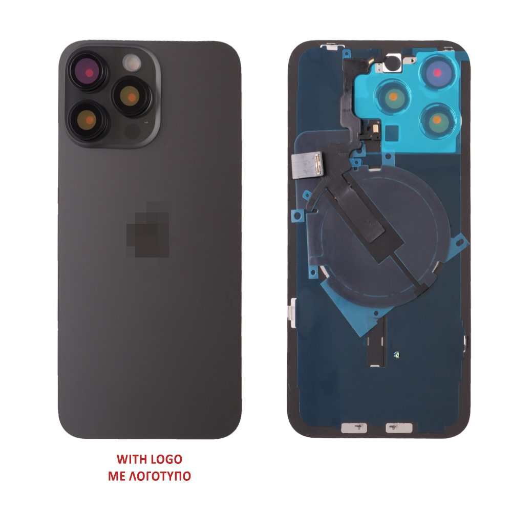FOR IPHONE 15 PRO MAX BATTERY COVER + CAMERA LENS + METAL PLATE + FLASHLIGHT + CHARGING FLEX + NFC TITANIUM BLACK