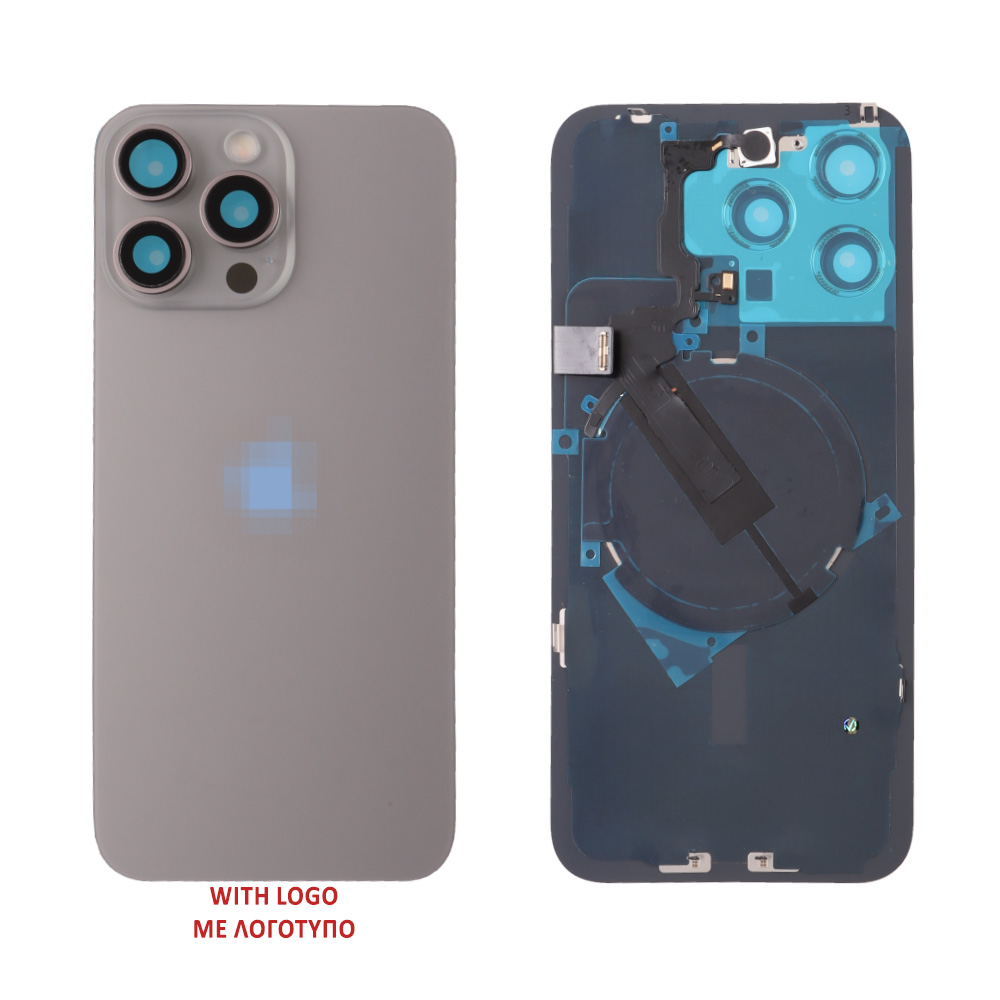 FOR IPHONE 15 PRO MAX BATTERY COVER + CAMERA LENS + METAL PLATE + FLASHLIGHT + CHARGING FLEX + NFC TITANIUM NATURAL