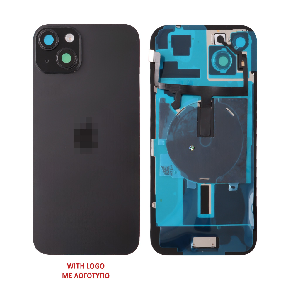 FOR IPHONE 15 BATTERY COVER + CAMERA LENS + METAL PLATE + FLASHLIGHT + CHARGING FLEX + NFC BLACK