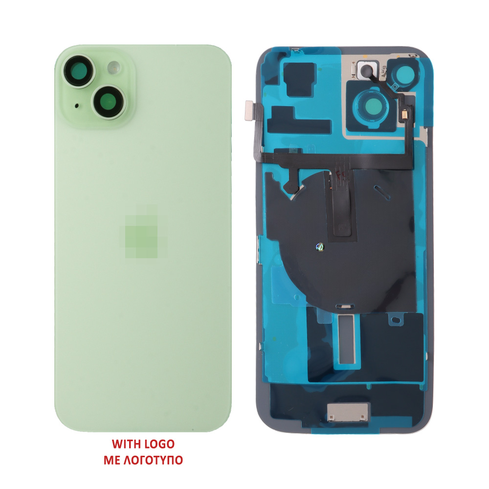 FOR IPHONE 15 BATTERY COVER + CAMERA LENS + METAL PLATE + FLASHLIGHT + CHARGING FLEX + NFC GREEN