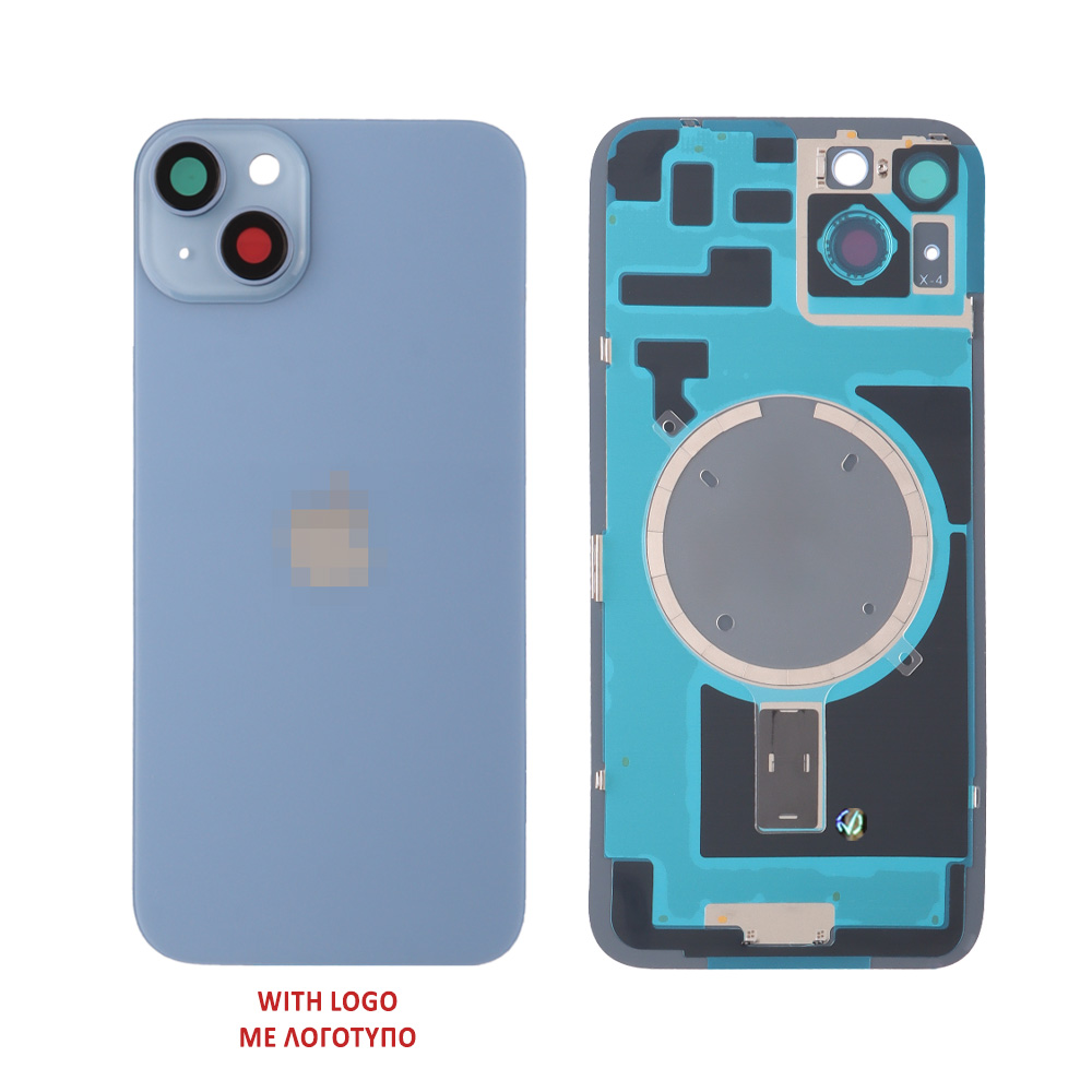 FOR IPHONE 14 BATTERY COVER + CAMERA LENS + METAL PLATE + MAGSAFE BLUE