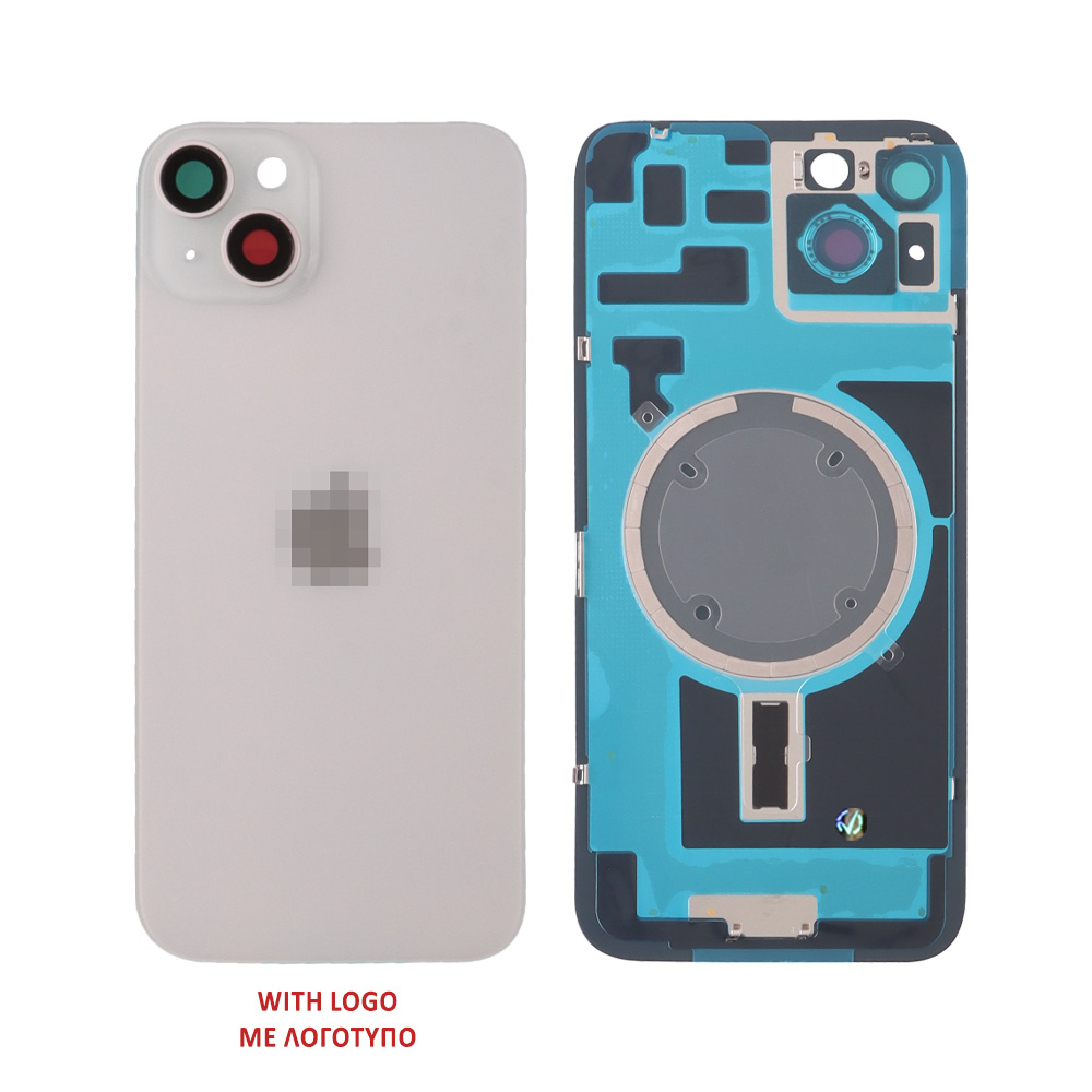 FOR IPHONE 14 BATTERY COVER + CAMERA LENS + METAL PLATE + MAGSAFE SILVER