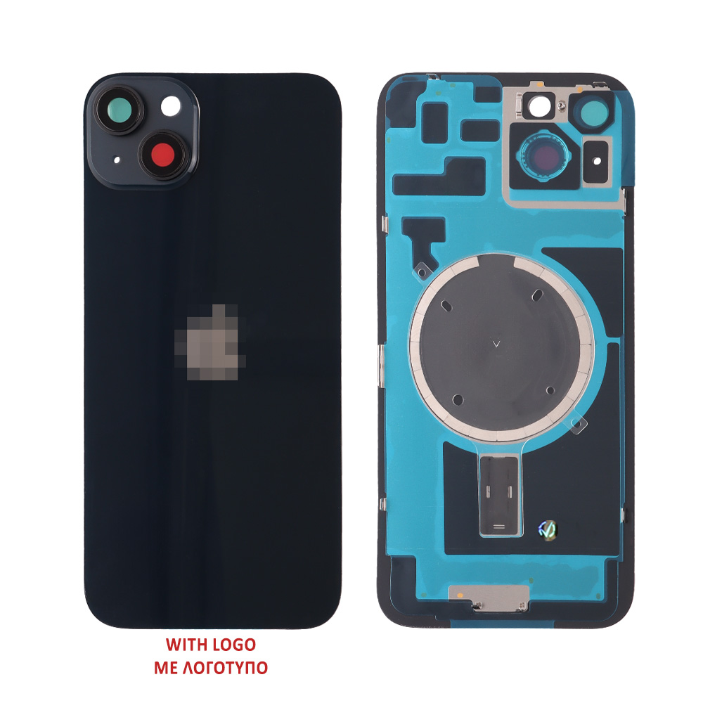 FOR IPHONE 14 BATTERY COVER + CAMERA LENS + METAL PLATE + MAGSAFE BLACK