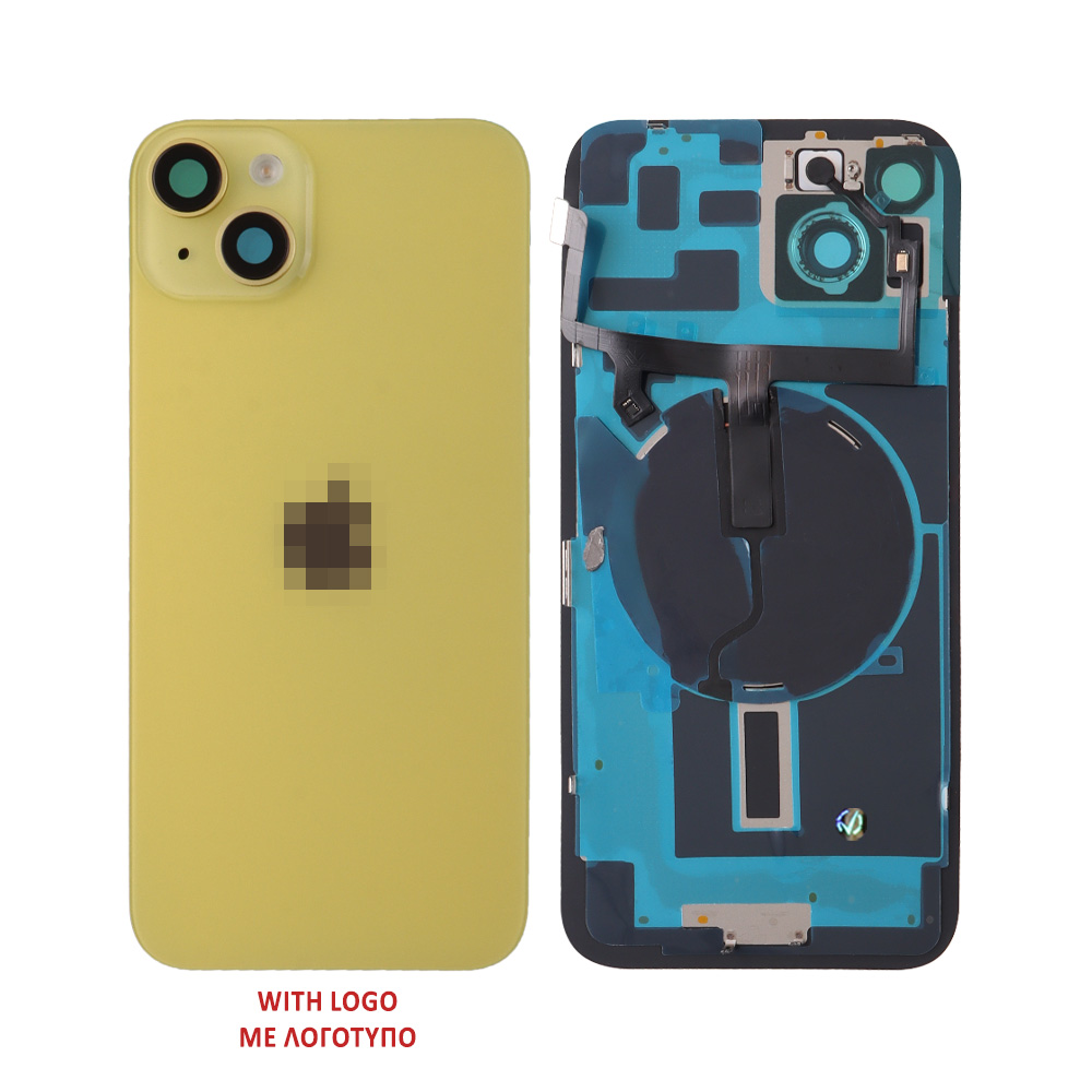 FOR IPHONE 14 BATTERY COVER + CAMERA LENS + METAL PLATE + FLASHLIGHT + CHARGING FLEX + NFC YELLOW