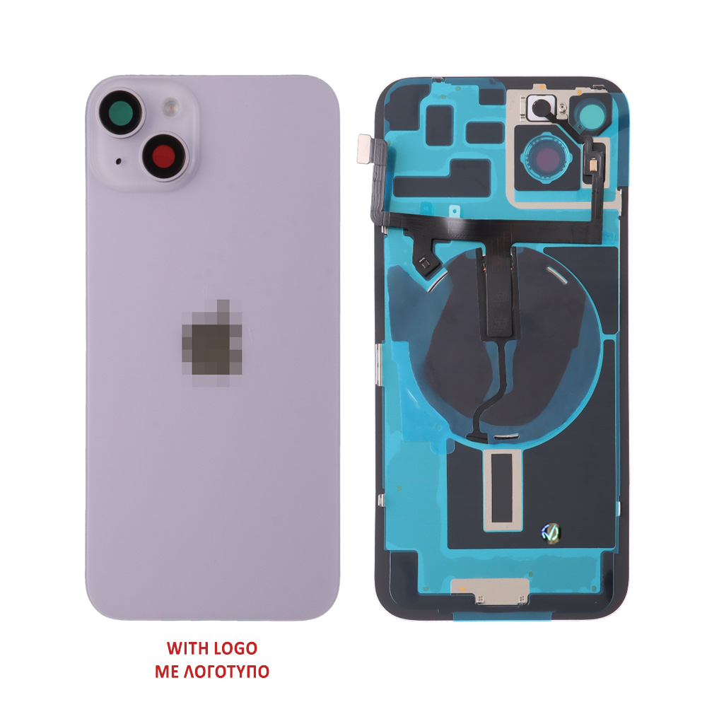 FOR IPHONE 14 BATTERY COVER + CAMERA LENS + METAL PLATE + FLASHLIGHT + CHARGING FLEX + NFC PURPLE