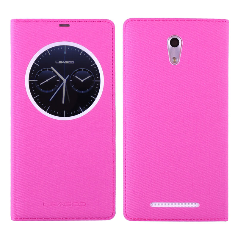ΘΗΚΗ LEAGOO ELITE 4 LEATHER BATTERY COVER VIEW BOOK PINK OR