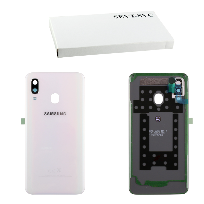 SAMSUNG A40 A405 BATTERY COVER + CAMERA/FLASH LENS WHITE GH82-19406B ORIGINAL SERVICE PACK