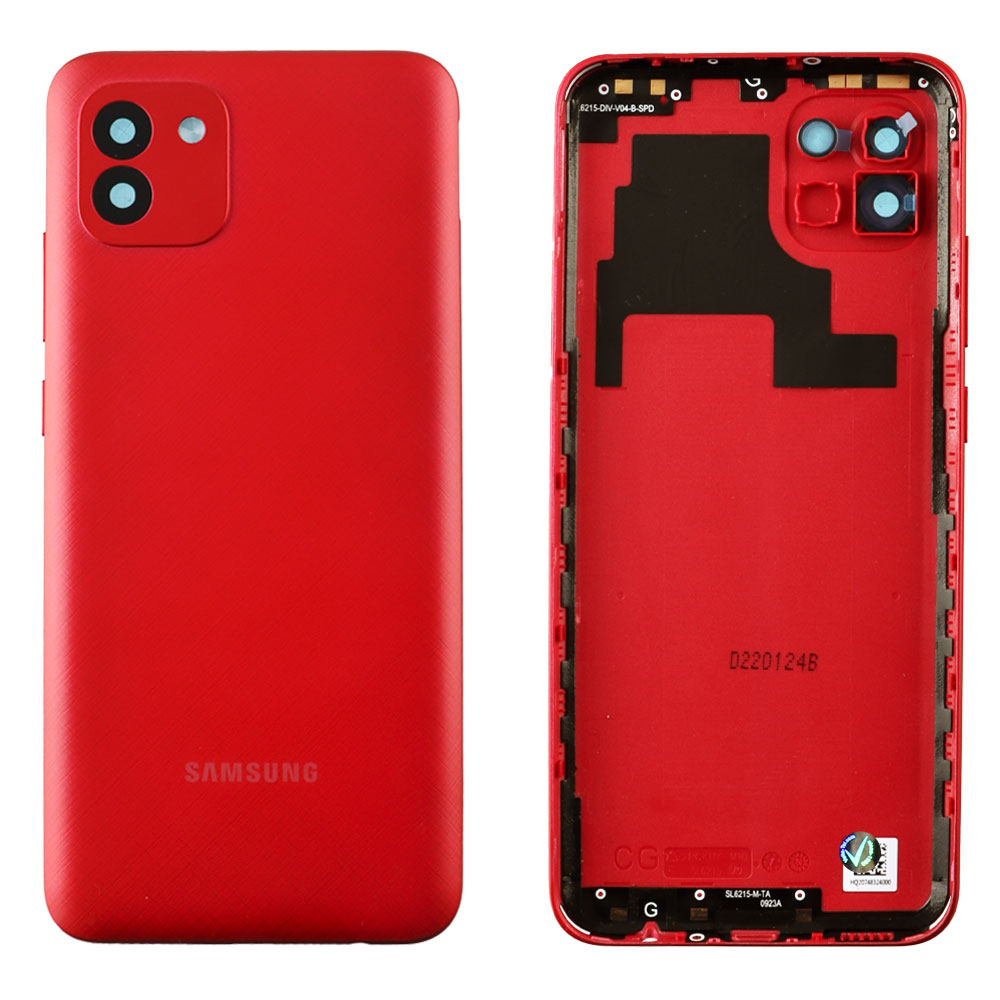 SAMSUNG A03 A035F BATTERY COVER + CAMERA LENS ΜΕ ΑΥΤΟΚΟΛΛΗΤΗ ΤΑΙΝΙΑ ΑΔΙΑΒΡΟΧΟΠΟΙΗΣΗΣ RED 3P OR