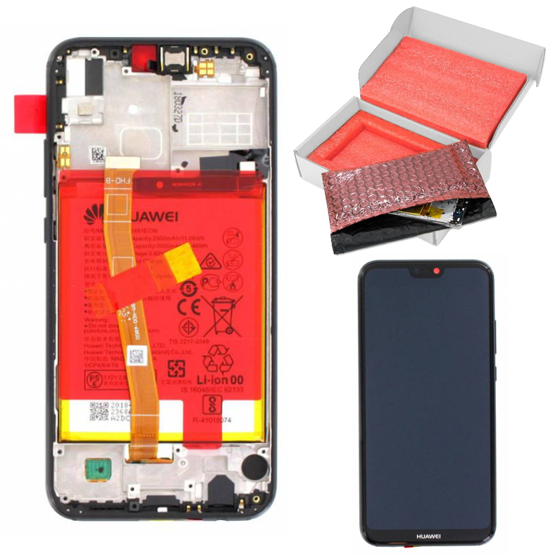 HUAWEI P20 LITE ΟΘΟΝΗ + TOUCH SCREEN + LENS + FRAME + BATTERY 02351VPR BLACK ORIGINAL SERVICE PACK