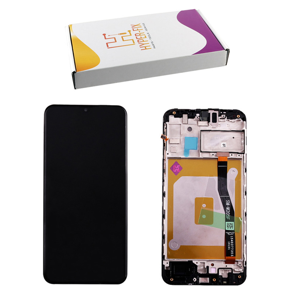 SAMSUNG M20 2019 M205 ΟΘΟΝΗ PLS +TOUCH SCREEN + LENS + FRAME HF-GH82-18743A BLACK HYPER-FIX SERVICE PACK
