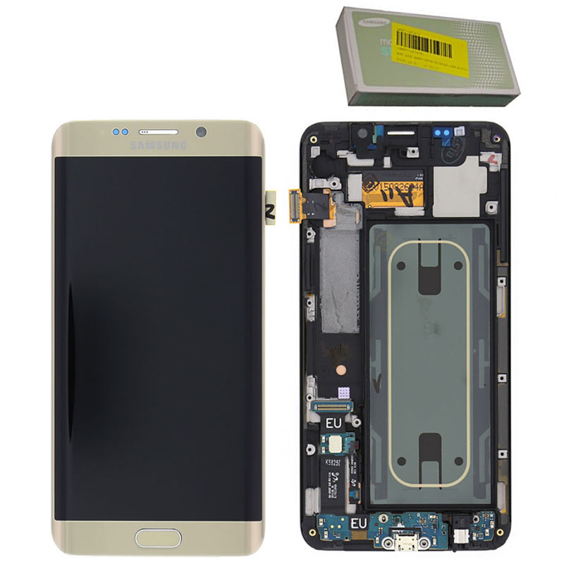 SAMSUNG S6 EDGE PLUS G925F ΟΘΟΝΗ + TOUCH SCREEN + LENS + FRAME GH97-17819A GOLD ORIGINAL SERVICE PACK