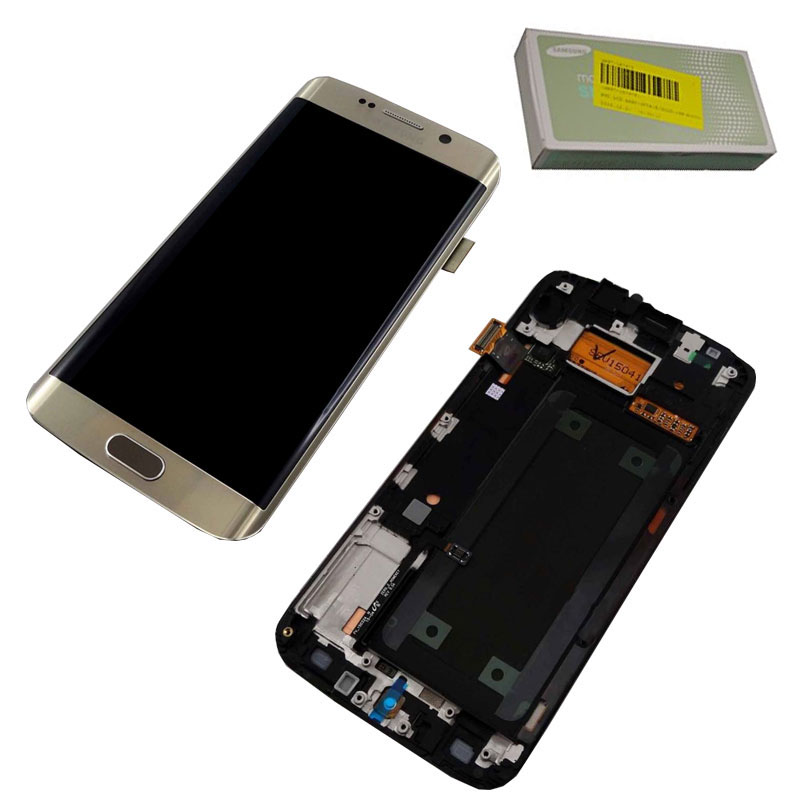 SAMSUNG S6 EDGE G925F ΟΘΟΝΗ AMOLED +TOUCH SCREEN+LENS+FRAME GH97-17162C GOLD ORIGINAL SERVICE PACK