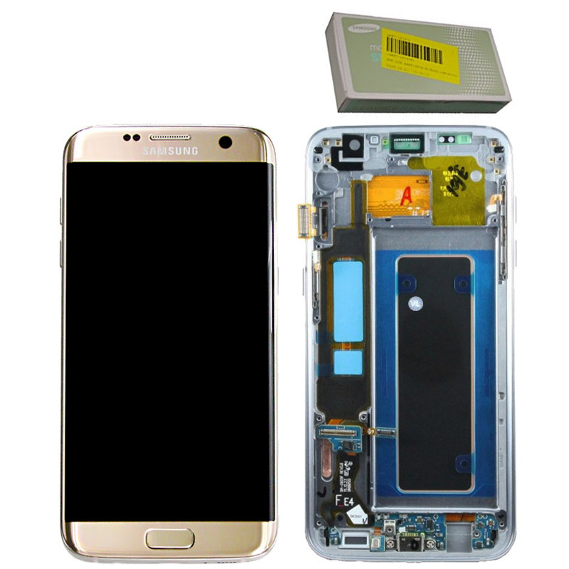 SAMSUNG S7 EDGE G935F ΟΘΟΝΗ + TOUCH SCREEN + LENS + FRAME GH97-18533C GOLD ORIGINAL SERVICE PACK