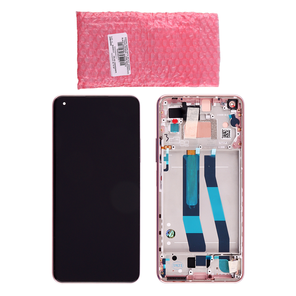 XIAOMI MI 11 LITE 5G/MI 11 LITE 4G/11 LITE 5G NE ΟΘΟΝΗ AMOLED+ TOUCH SCREEN + LENS + FRAME 56000D0K9A00 PINK ORIGINAL SERVICE PA