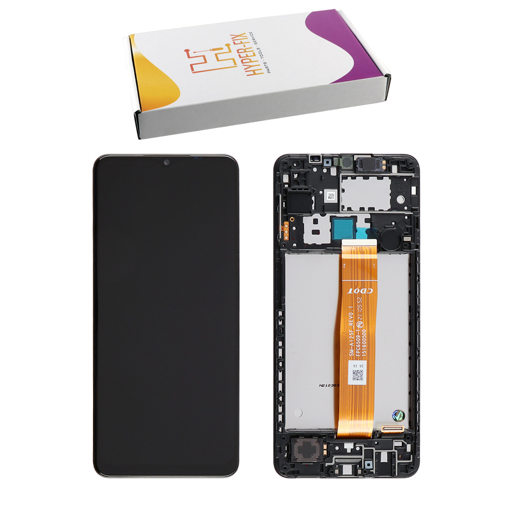 SAMSUNG A12 A125 ΟΘΟΝΗ PLS +TOUCH SCREEN + LENS + FRAME HF-GH82-24490A BLACK HYPER-FIX SERVICE PACK