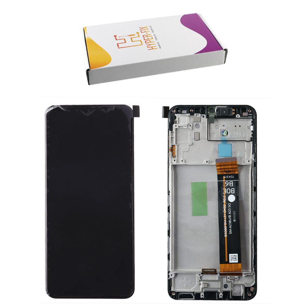 SAMSUNG A23 5G A236 ΟΘΟΝΗ PLS +TOUCH SCREEN + LENS + FRAME HF-GH82-29734A BLACK HYPER-FIX SERVICE PACK