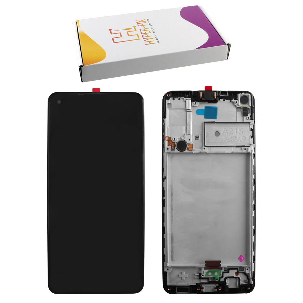 SAMSUNG A21s A217 ΟΘΟΝΗ PLS +TOUCH SCREEN + LENS + FRAME HF-GH82-23089A BLACK HYPER-FIX SERVICE PACK