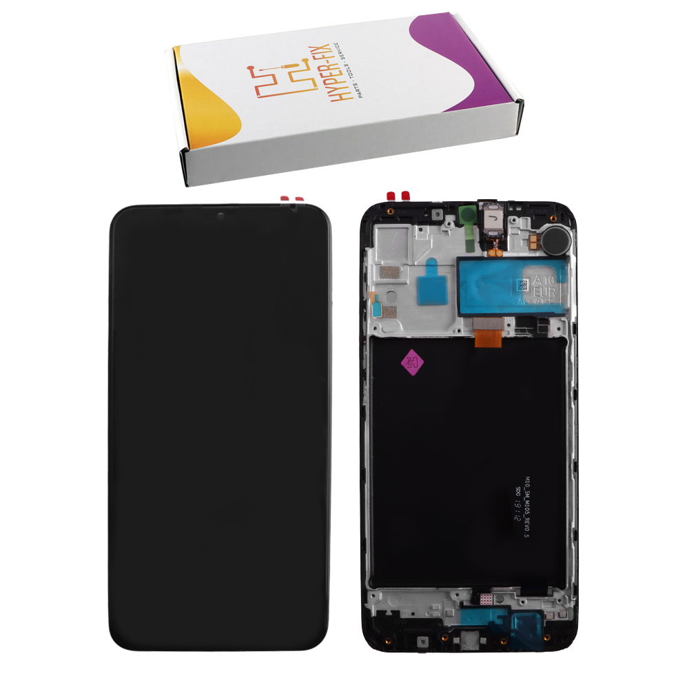 SAMSUNG A10 A105 ΟΘΟΝΗ IPS +TOUCH SCREEN + LENS + FRAME HF-GH82-19367A BLACK HYPER-FIX SERVICE PACK