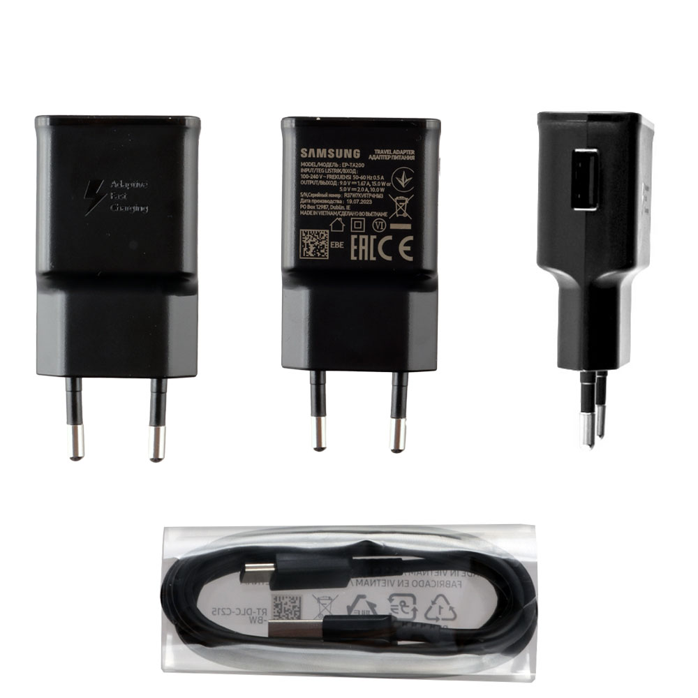 TRAVEL SAMSUNG EP-TA200EBE USB-A 5V 2A/9V 1,67A 15W + DATA EP-DG970BBE USB-C BLACK BULK OR