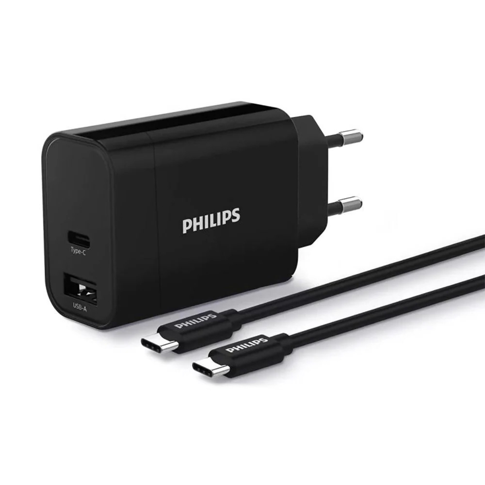 TRAVEL PHILIPS DLP2621T DUAL USB C + USB A 30W ΜΕ ΑΝΤΑΠΤΟΡΕΣ ΓΙΑ EU,UK,USA,HB BLACK PACKING OR