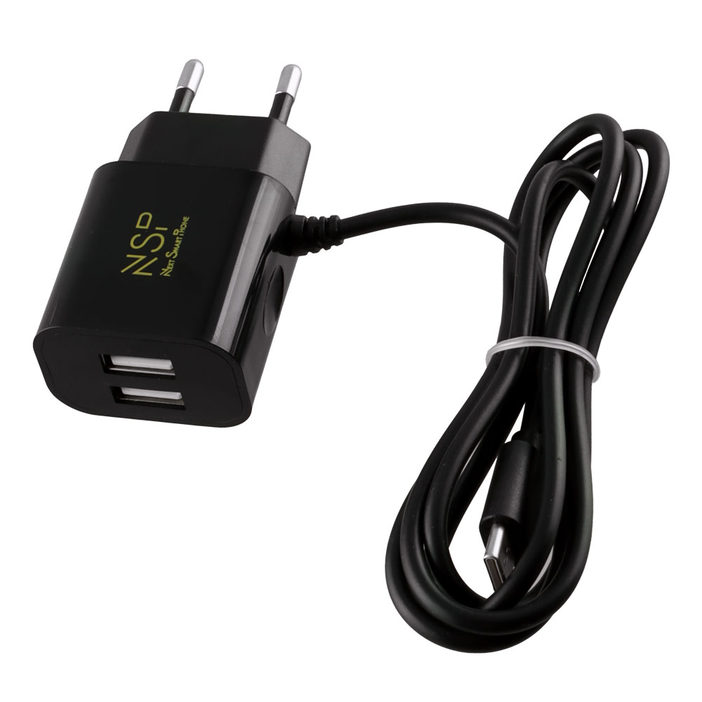 TRAVEL NSP TN228 DUAL USB ΜΕ ΕΝΣΩΜΑΤΩΜΕΝΟ ΚΑΛΩΔΙΟ TYPE C 2.8A 14W BLACK OR