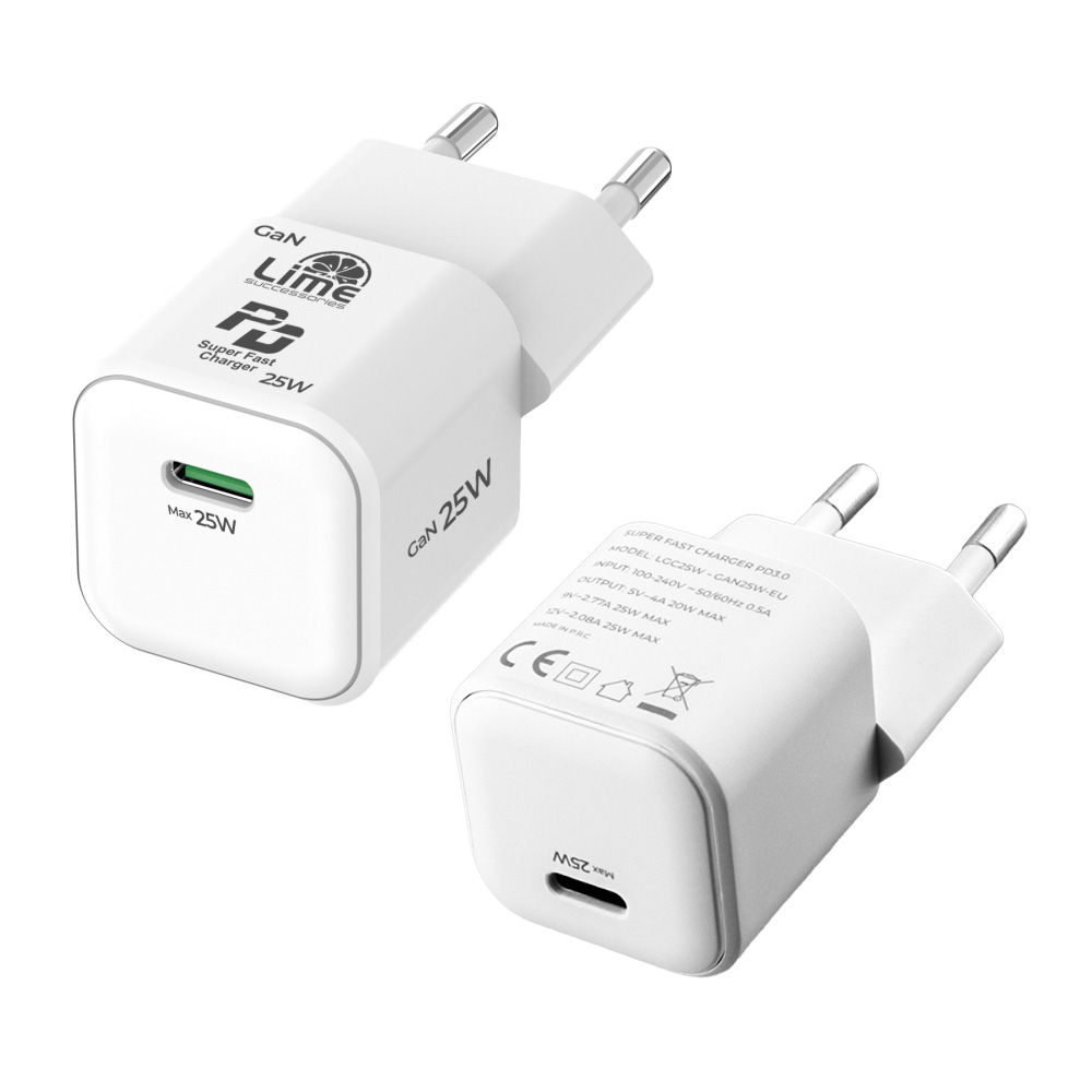 LIME TYPE C MINI GAN PD 3.0 SUPER FAST TRAVEL LGC25W 5V 4.0A/ 9V 2.77A/ 12V 2.08A 25W WHITE