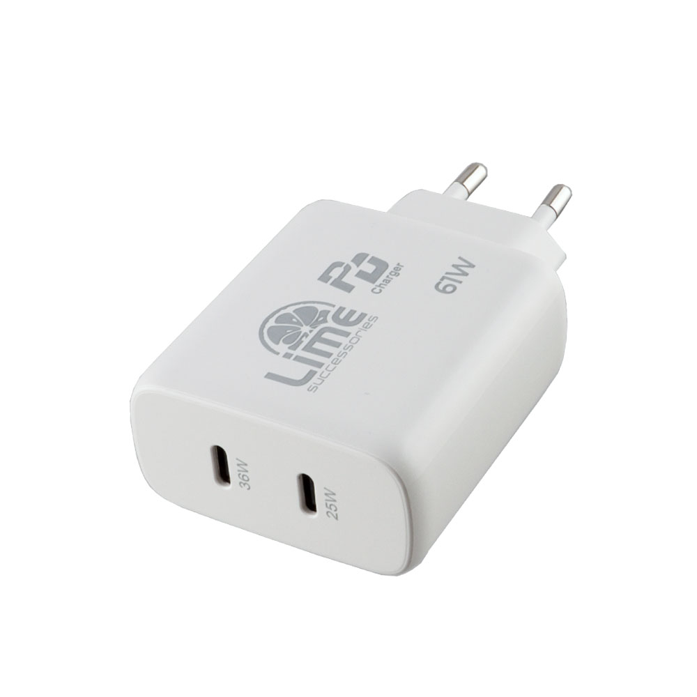 LIME TYPE C PD 3.0 DUAL SUPER FAST TRAVEL LTC61W 4.0A 36W +TYPE C 25W TOTAL 61W WHITE