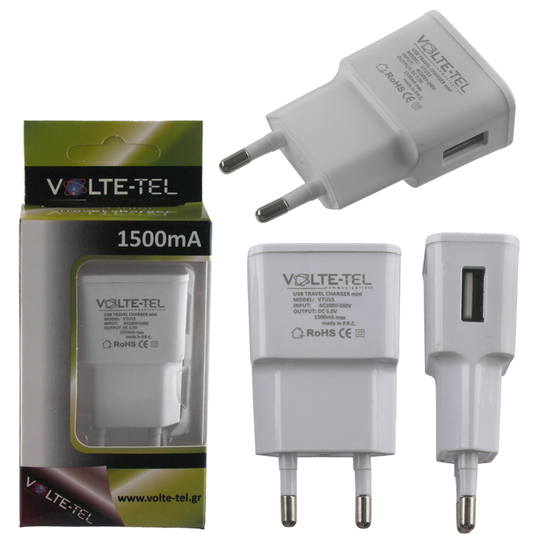 VOLTE-TEL USB TRAVEL CHARGER mini VTU15 1.5A 7.5W WHITE