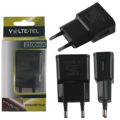 VOLTE-TEL USB TRAVEL CHARGER mini VTU21 2.1A 11W BLACK