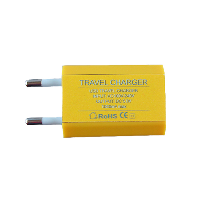 USB-A TRAVEL CHARGER mini 1.0A 5W YELLOW