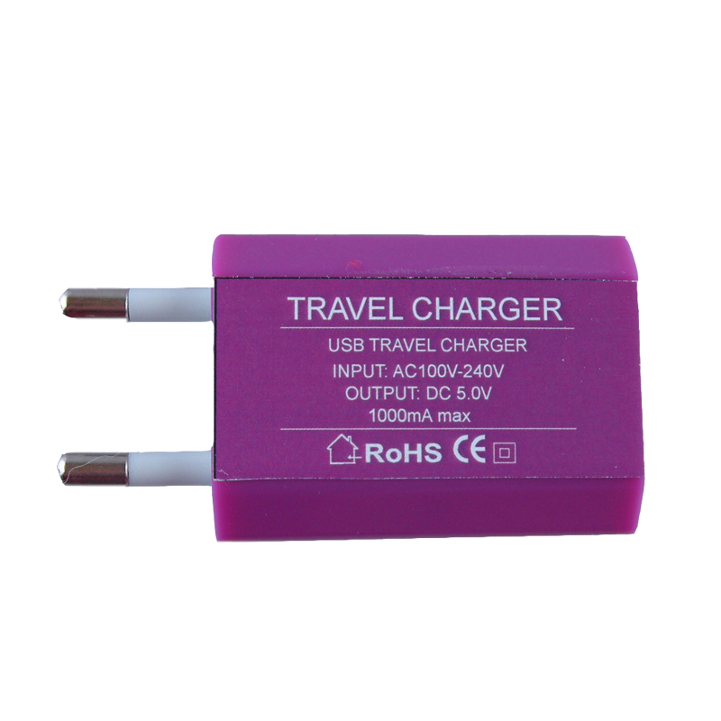 USB-A TRAVEL CHARGER mini 1.0A 5W PURPLE