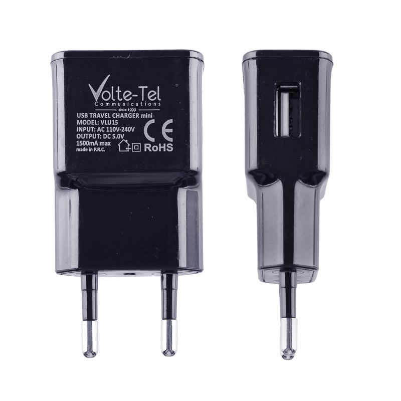 VOLTE-TEL USB-A TRAVEL CHARGER mini VLU15 1500mA BLACK