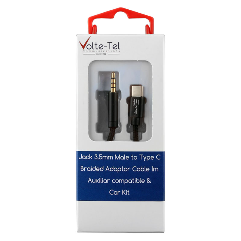 VOLTE-TEL ΚΑΛΩΔΙΟ BRAIDED ΜΕΤΑΤΡΟΠΕΑΣ JACK 3.5mm MALE TO TYPE C (AUX) 1m BLACK
