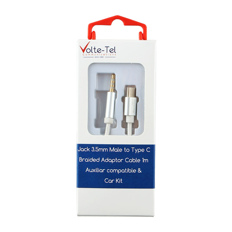 VOLTE-TEL ΚΑΛΩΔΙΟ BRAIDED ΜΕΤΑΤΡΟΠΕΑΣ JACK 3.5mm MALE TO TYPE C (AUX) 1m WHITE