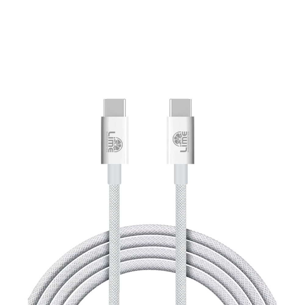 LIME USB-C TO USB-C 6A ΦΟΡΤΙΣΗΣ-DATA DURABLE BRAIDED 1m LBCC02 120W WHITE