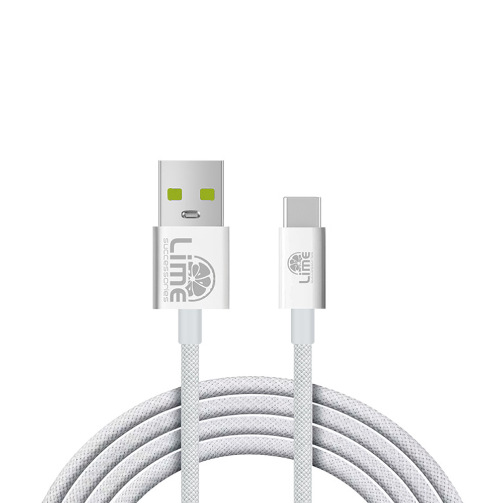 LIME USB-C TYPE C TO USB 6A ΦΟΡΤΙΣΗΣ-DATA DURABLE BRAIDED 1m LBUC01 120W WHITE