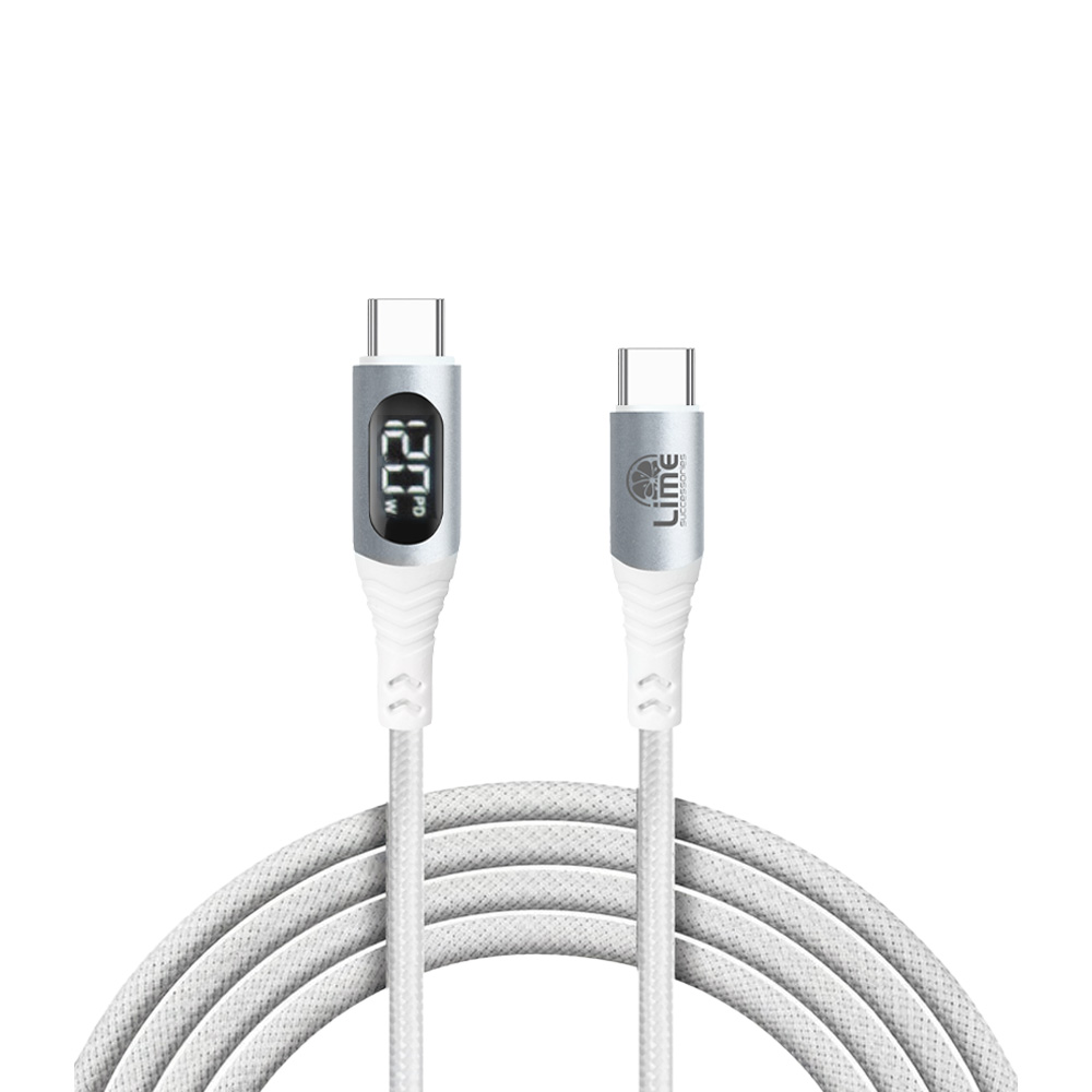 LIME USB-C TO USB-C 6A ΦΟΡΤΙΣΗΣ-DATA DURABLE BRAIDED WITH LED DISPLAY 1.2m LBLCC01 120W WHITE