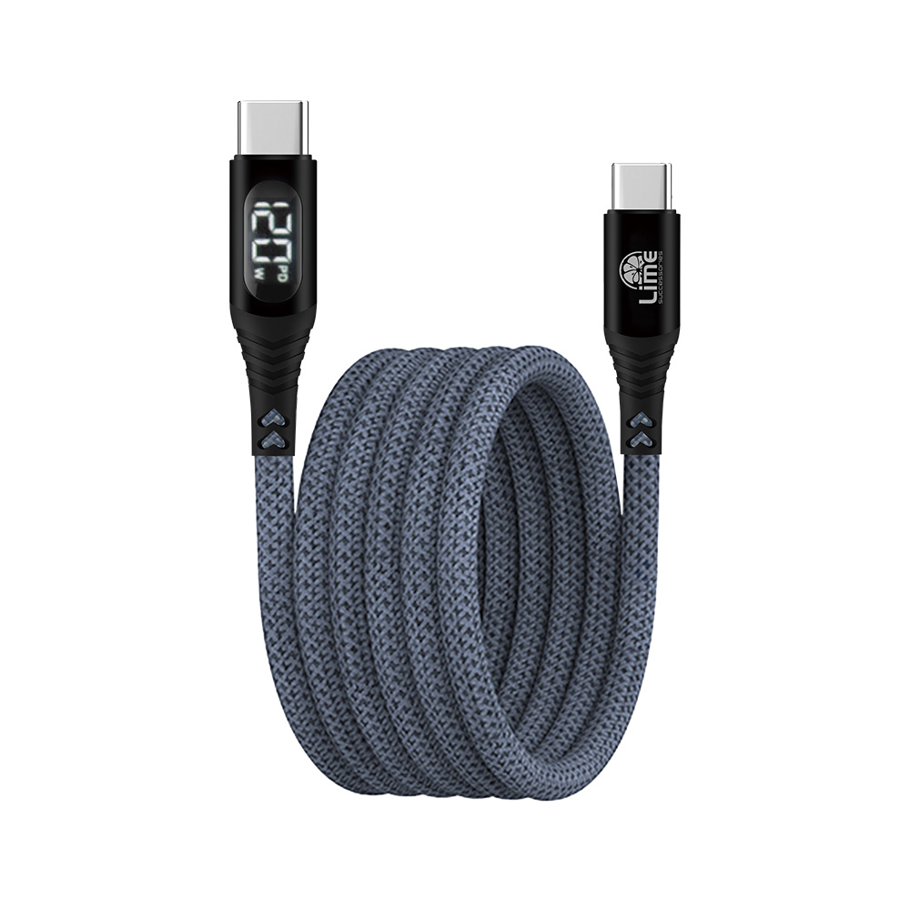 LIME USB-C TO USB-C 6A ΦΟΡΤΙΣΗΣ-DATA DURABLE MAGNETIC BRAIDED WITH LED DISPLAY 1.2m LBMLCC01 120W GREY
