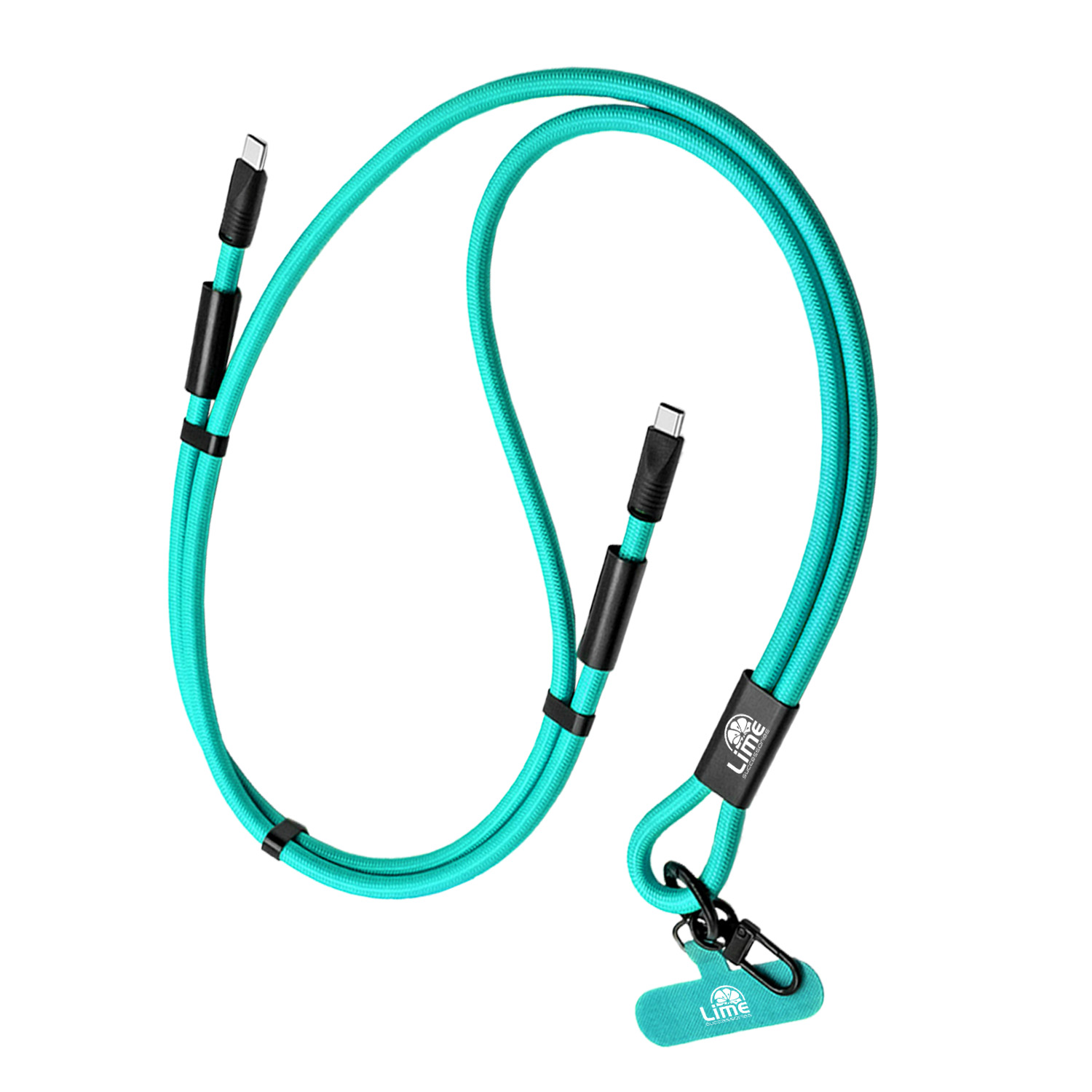 LIME ΚΑΛΩΔΙΟ 2 IN 1 FASHION NECK STRAP - USB-C TO USB-C 4A ΦΟΡΤΙΣΗΣ-DATA DURABLE BRAIDED 1.5m LSCC01 68W BLUE