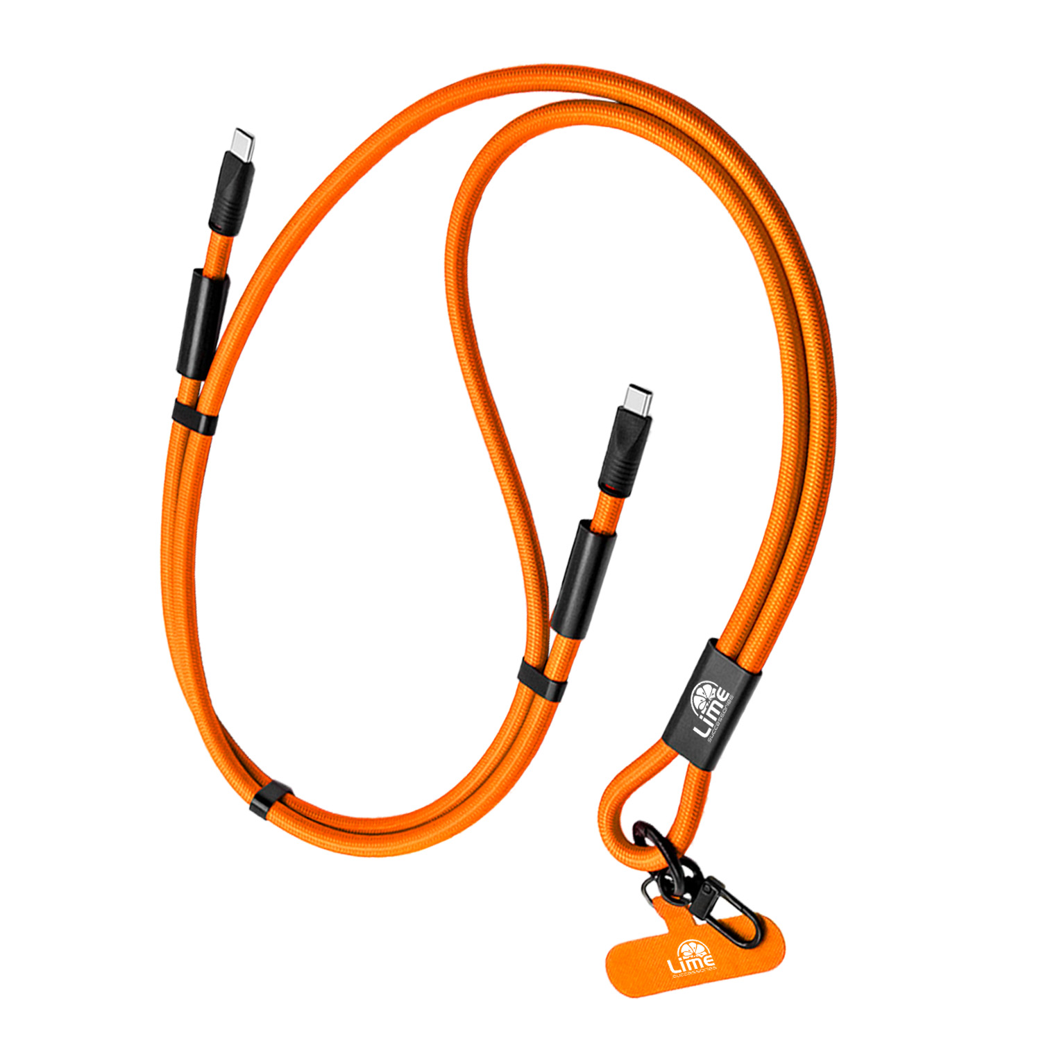 LIME ΚΑΛΩΔΙΟ 2 IN 1 FASHION NECK STRAP - USB-C TO USB-C 4A ΦΟΡΤΙΣΗΣ-DATA DURABLE BRAIDED 1.5m LSCC01 68W ORANGE