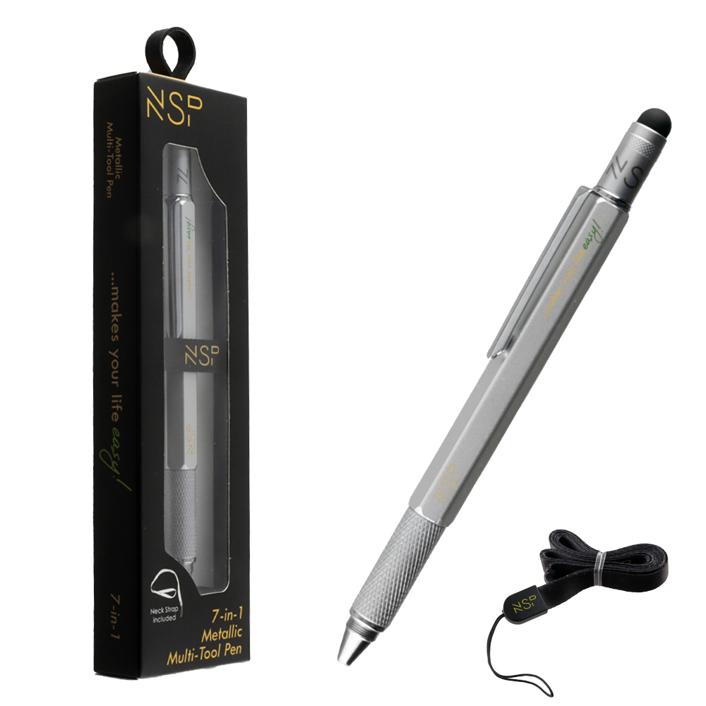 NSP ΣΤΥΛΟ 7 IN 1 METALLIC MULTI-TOOL PEN SILVER (WITH RED INK)