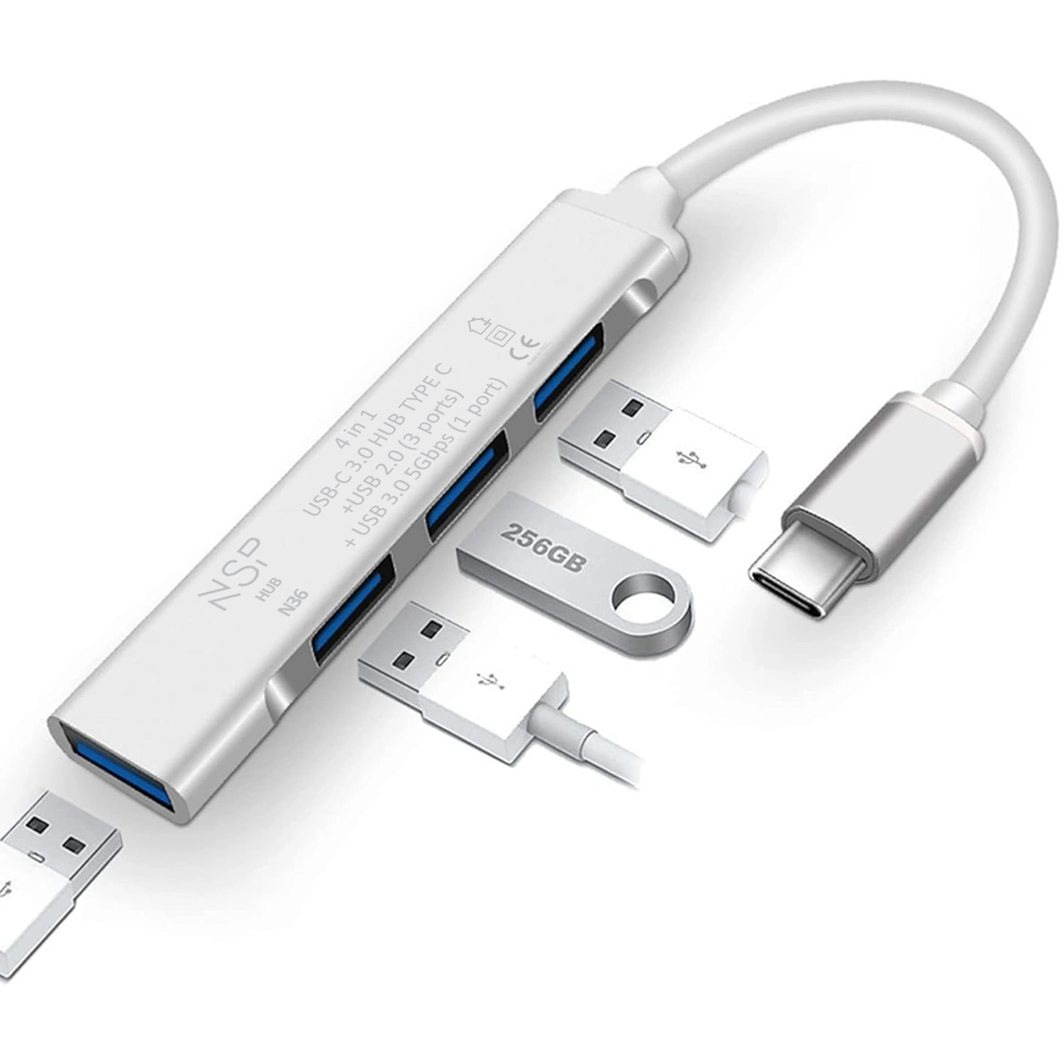 NSP N36 4 IN 1 USB-C 3.0 HUB TYPE C +OTG +USB 2.0 (3 ports) + USB 3.0 5Gbps (1 port) ALUMINIUM