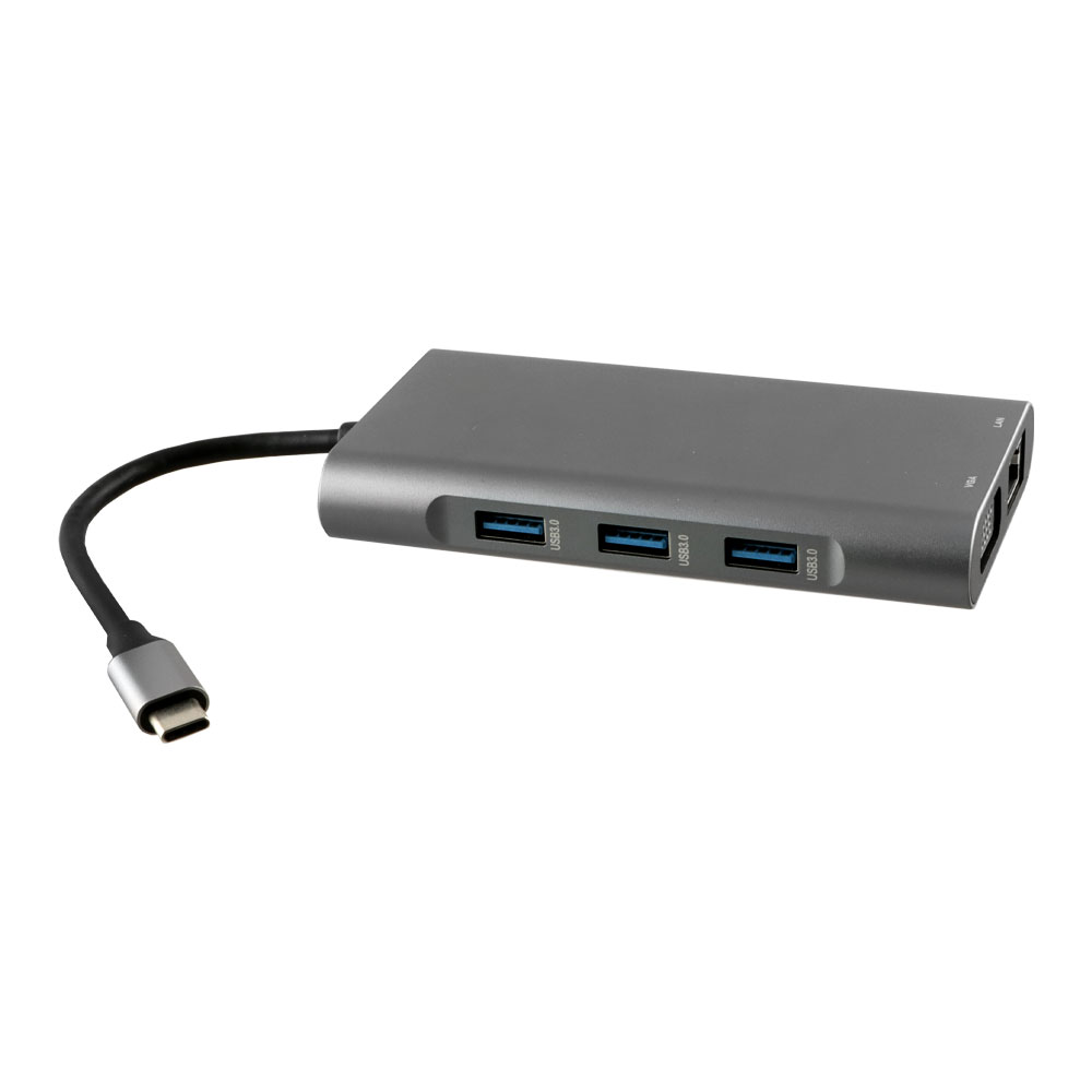 NSP N17 10 IN 1 USB-C HUB TYPE C TO VGA WITH AUDIO/RJ45 1000Mbps/PD 60W/SDXC/SD 3.0/USB 3.0 X3/ HDMI 4K ALU GREY