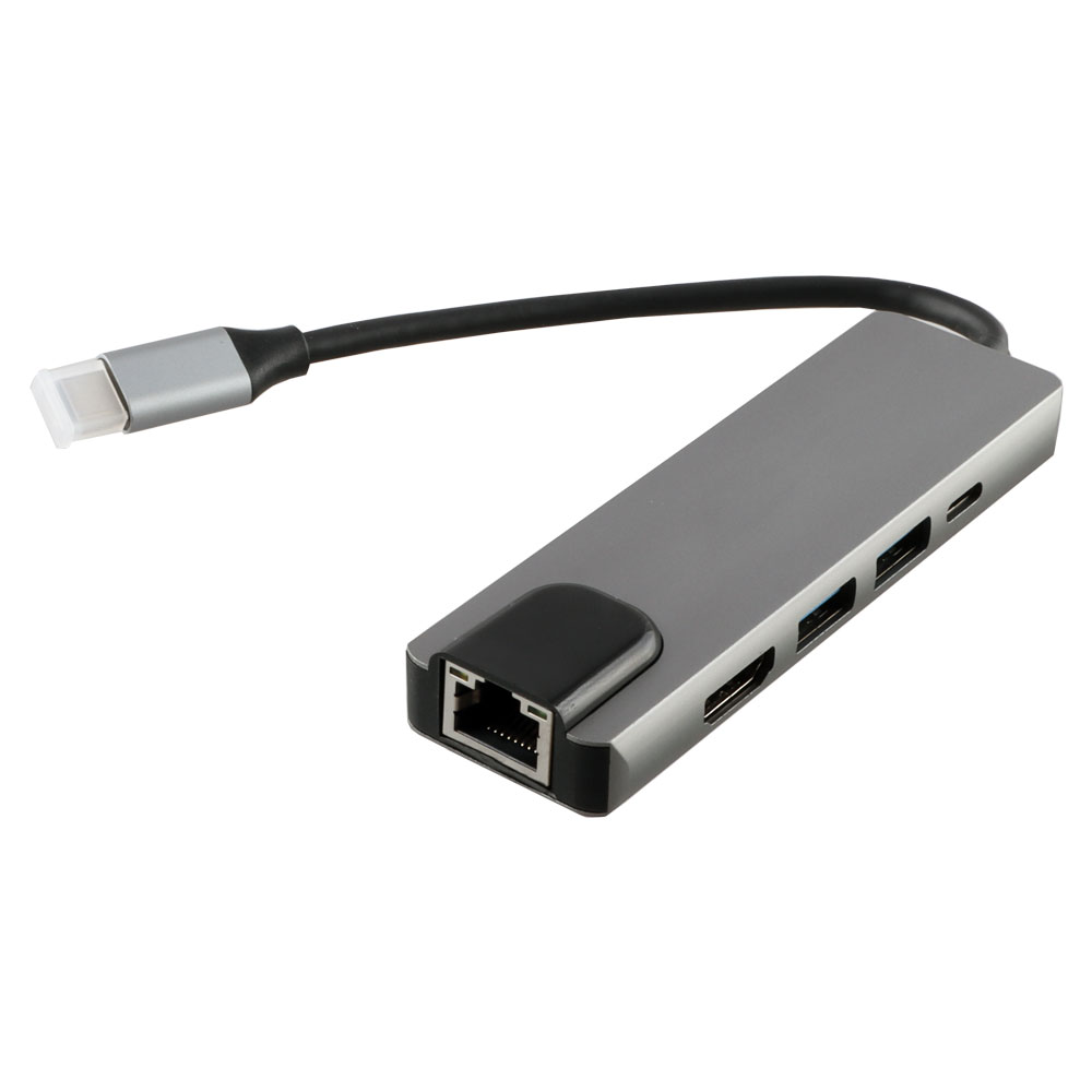 NSP N18 5 IN 1 USB-C HUB TYPE C TO USB 3.0/RJ45 1000Mbps/PD 60W/USB 3.0 X2/ HDMI 4K ALU GREY